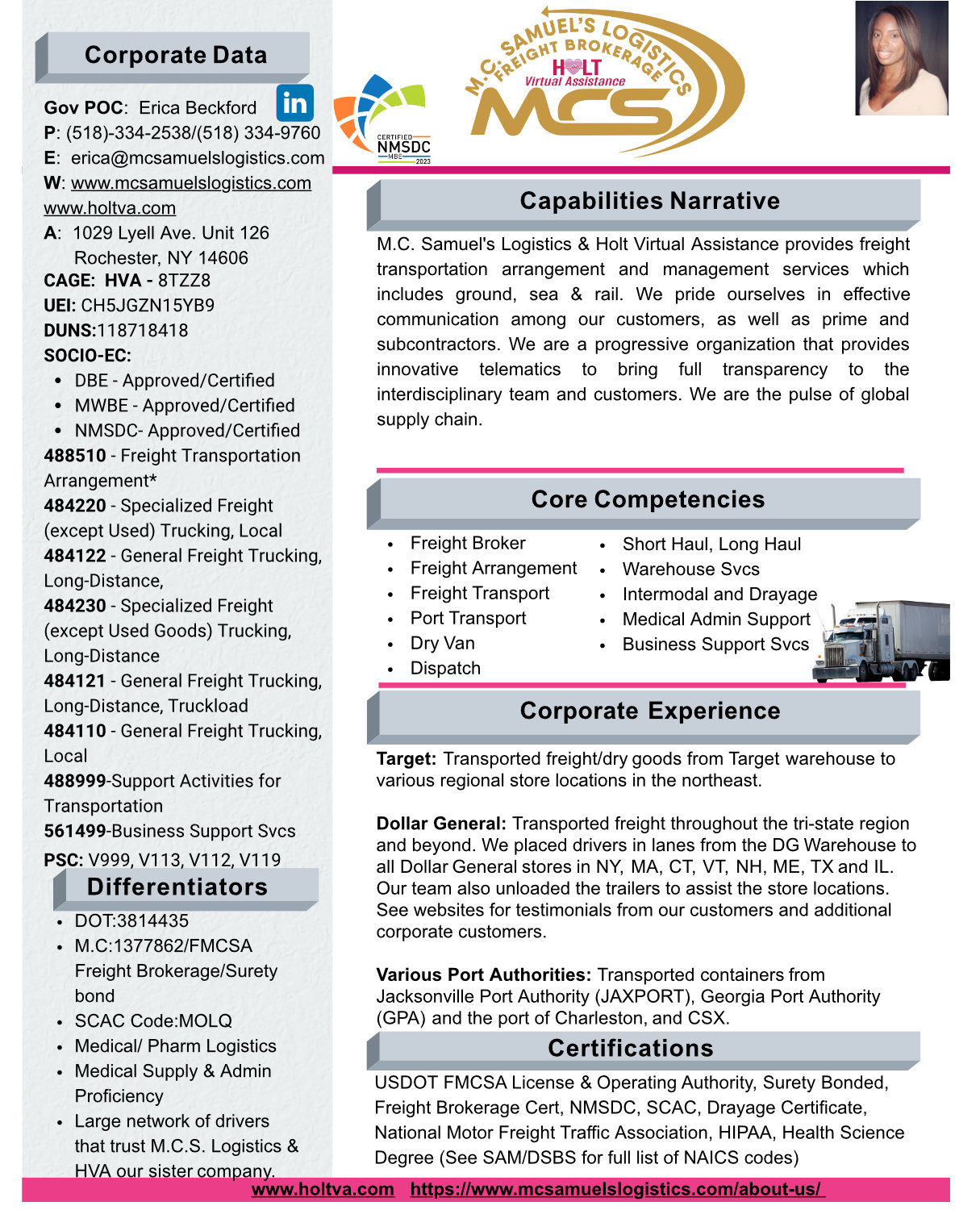 Capability statement - M.C. Samuel's Logistics